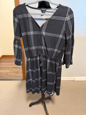 Justify Black Plaid Babydoll Dress Size M Soft Casual